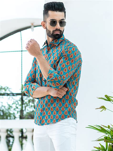 Buy Leaf Motif Print Cotton Full Sleeves Shirt Online | Tistabene