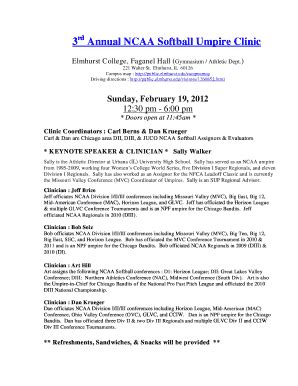 Fillable Online college softball umpire clonic in elmhurst il form Fax ...