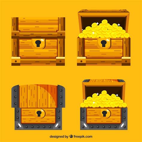 Old treasure chest collection with flat design | Free Vector