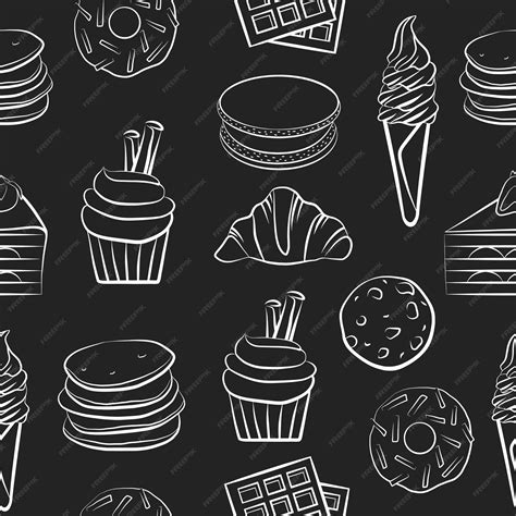 Esquisse de contour de nourriture sucrée dessin modèle sans couture ...