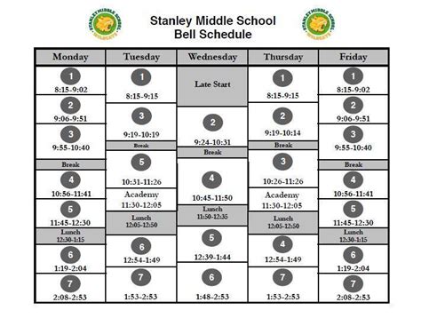Bell Schedules - About - Stanley Middle School