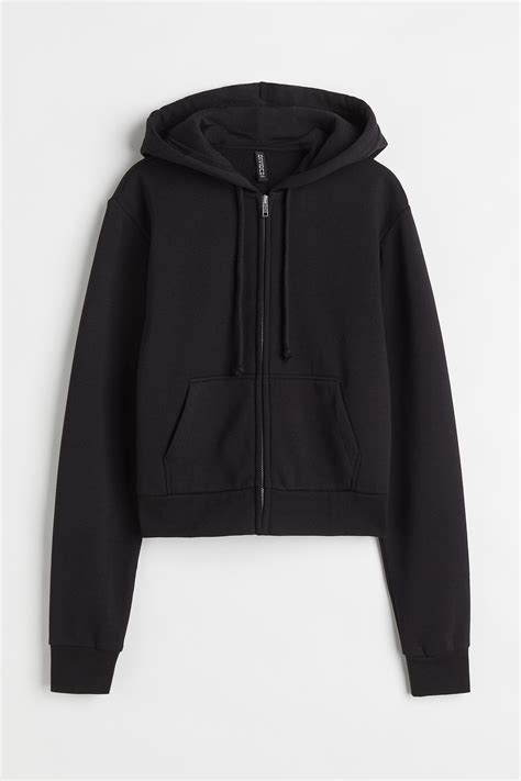 Cropped zip-through hoodie - Black - Ladies | H&M IN