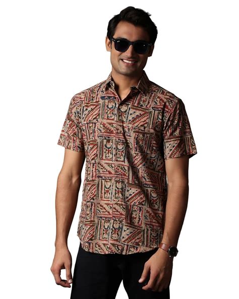 Buy Kalamkari Majesty : Men's Half Sleeves Cotton Kalamkari Printed ...