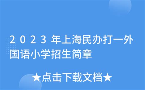 2023年上海民办打一外国语小学招生简章