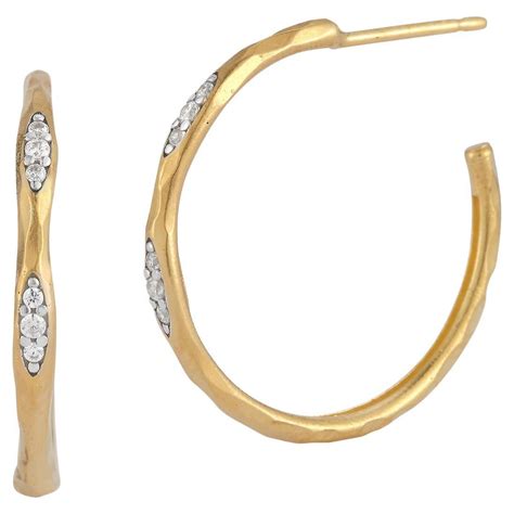 Hand-Crafted 14K Yellow Gold Diamond Hoop Earrings For Sale at 1stDibs