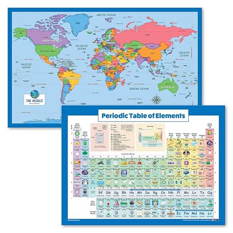 Buy 2 Pack - World Map for Kids + Periodic Table of The Elements Poster ...