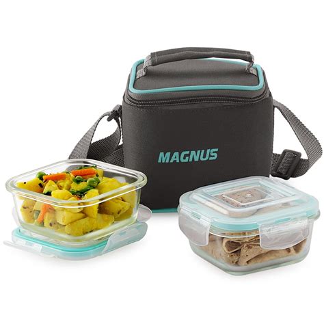 Buy Magnus Vivid Glass Lunch Box with Vertical Pouch and Fixed Clip ...