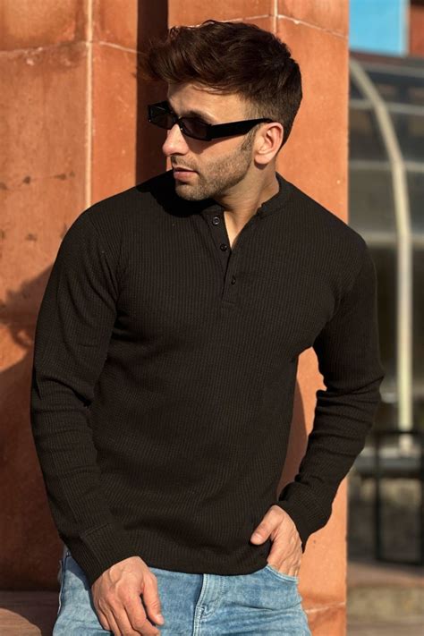 Black & White Self Waffle Knit Pack of 2 combo Henley T-Shirt – Gritstones