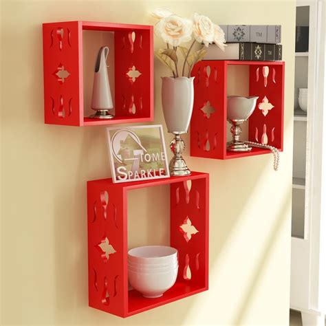 Buy HOME SPARKLE Set of 3 Floating Wall Shelves - Red from Home Sparkle ...