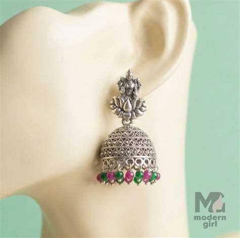 Oxidised Silver Lakshmi Jhumka with Beads – Modern Girl
