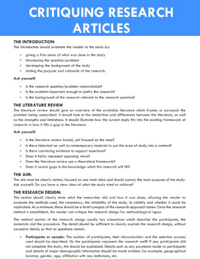 Image result for Article Critique Example APA