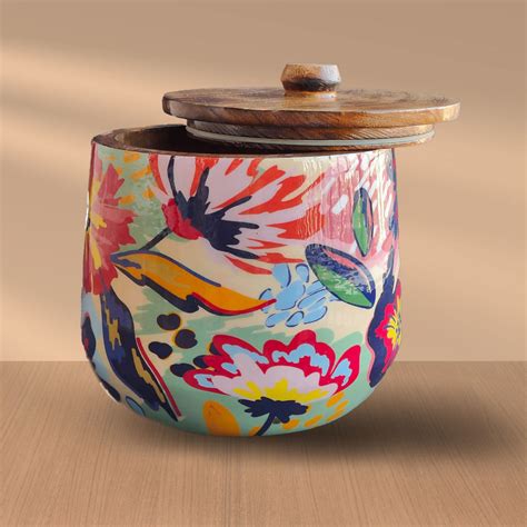 Abstract Floral Mango Wood Airtight Canister | Storage Jar