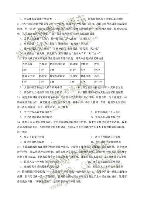 2020黑龙江大庆中学高三入学考试历史试题及参考答案-高考直通车