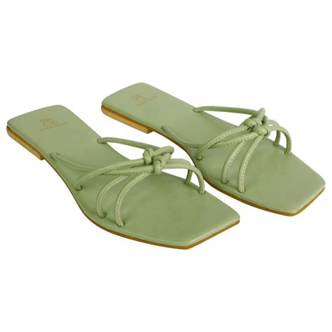 Sage Green Strappy Flat Slides – Bombay Brown India