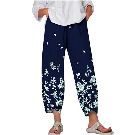 Womens Linen Capris Plus Size,Women's Capri Pants Printed Casual Summer ...