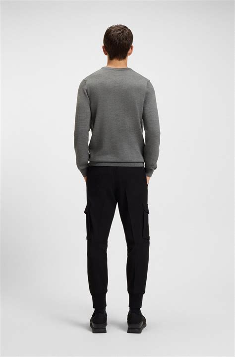 HUGO - Virgin-wool sweater with embroidered logo - Grey