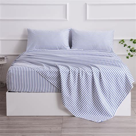 Queen Blue Striped Bed Sheet Set 4 Piece with 16-Inch Deep Pockets ...