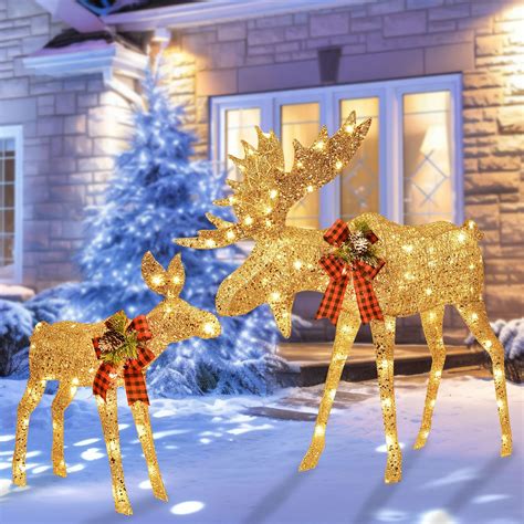 Amazon.com: HOYECHI Lighted Christmas Decoration Moose Family - Light ...