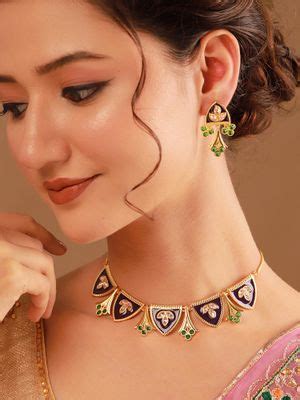 Buy Voylla Purple and Green Jamuni Panna Haar Jewellery Set Online