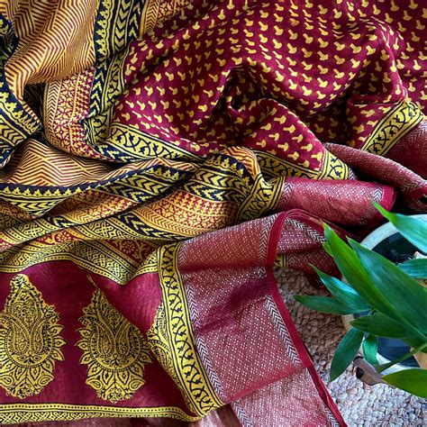 Maheshwari Yellow - Red Bagh Print Saree – Rewa Handloom