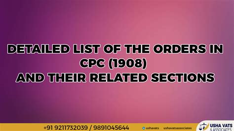 Detailed list of the Orders in CPC (Civil Procedure Code, 1908) and ...