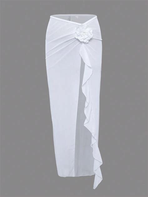 Swim Lushoire Summer Beach 3d Flower Embellished Ruffles Cover Up Skirt ...