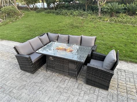 Fimous High Back Rattan Corner Garden Furniture Gas Fire Pit Heater ...