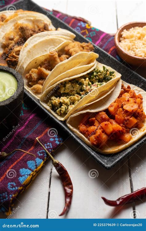 Different Types of Tacos Also Called Guisados on a White Background ...