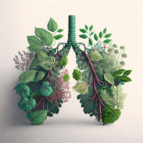 Premium Photo | Human lungs made of tree green leaves and roots ecological product design