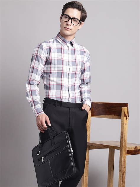 Men Grey Checked Ragular Fit Formal Shirt – Jompers