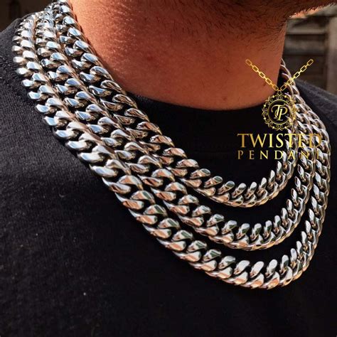 Silver 12mm Cuban Chain, Mens Necklace Chain, Silver Cuban Link Chunky ...