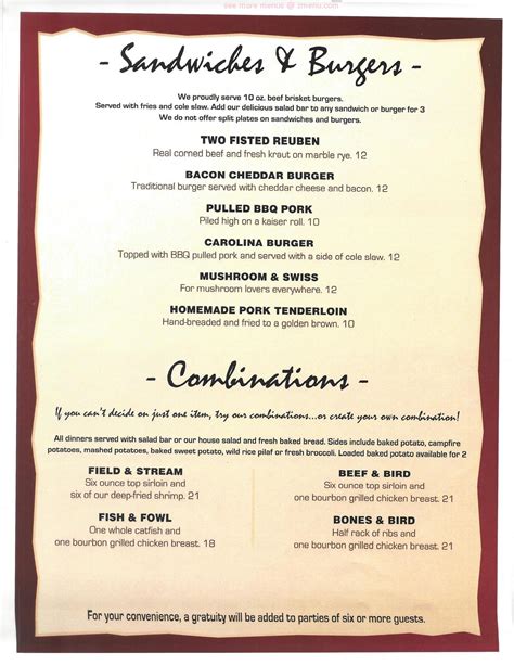 Menu at Montana Jacks steakhouse, Moline