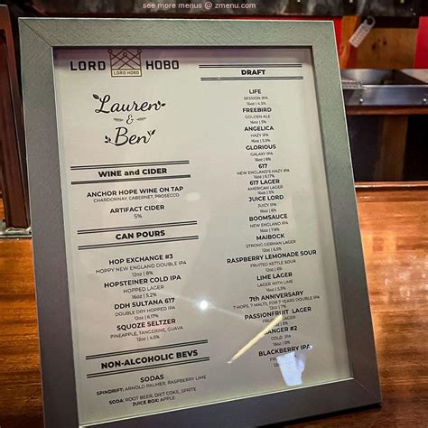 Online Menu of Lord Hobo Seaport Restaurant, Boston, Massachusetts ...