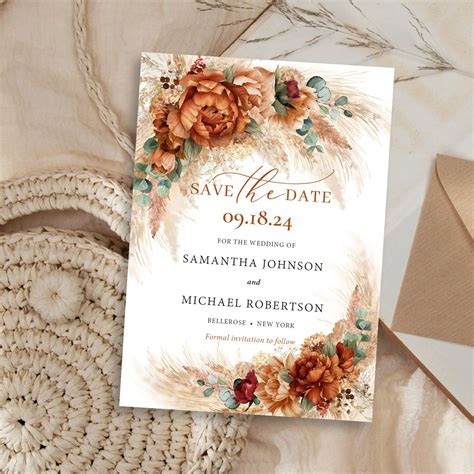 Boho Terracotta copper rust flowers Bridal brunch Invitation | Zazzle ...
