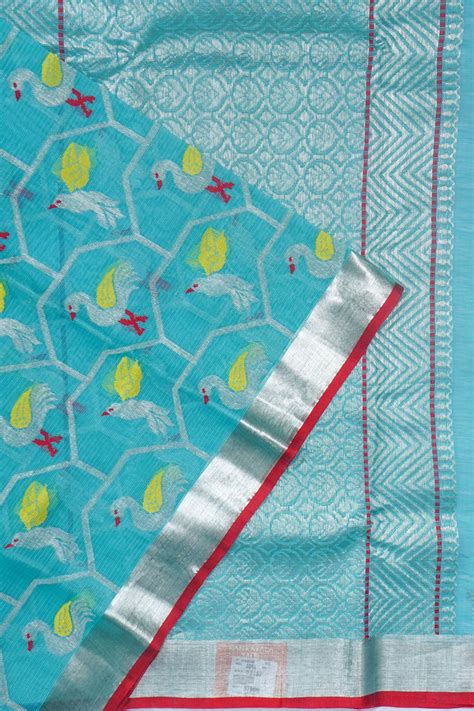 Zari Kota Cotton Brocade Sky Blue Saree | Kankatala