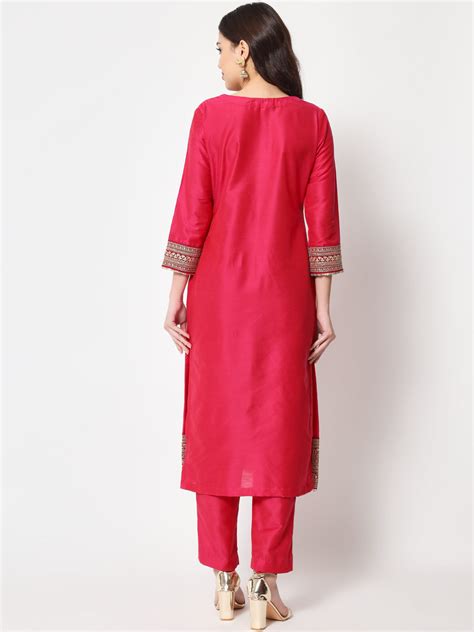 Traditional Bridal Pink Embroidered Straight Kurti with Pants – anokherang
