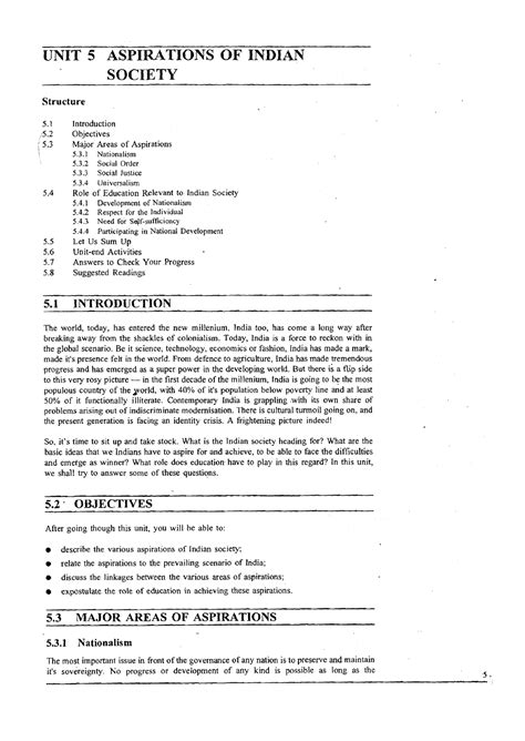 Unit-5 - UNIT 5 ASPIRATIONS OF INDIAN SOCIETY Structure 5 Introduction ...