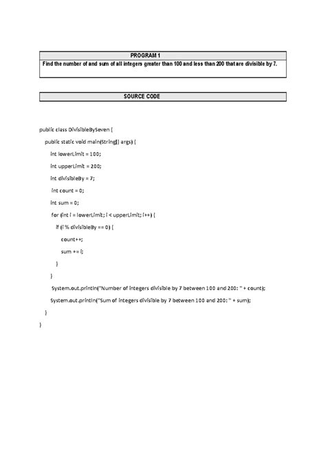 Java record final - PROGRAM 1 Find the number of and sum of all ...