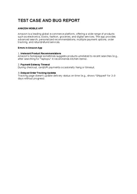 Amazon Mobile App Test Case & Bug Report Analysis - Studocu