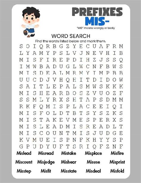 Prefix MIS Word Search Activity | Vocabulary & Word Study Worksheet