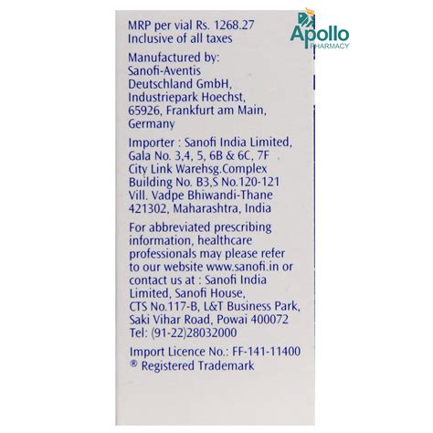 Apidra 100IU / ml Injection 10 ml Price, Uses, Side Effects ...