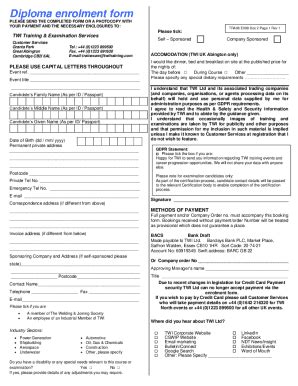 Fillable Online Diploma enrolment form - twi-global.com Fax Email Print ...