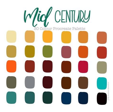 Procreate Colour Palette Mid Century 30 Colours Instant | Etsy | Retro color palette, Mid ...