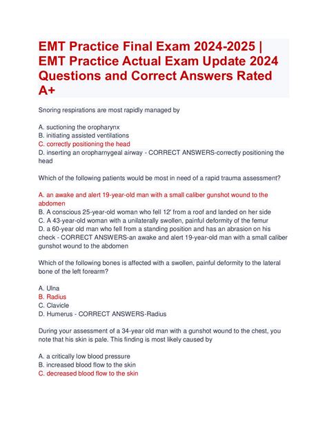EMT Practice Final Exam 2024-2025 | EMT Practice Actual Exam Update ...