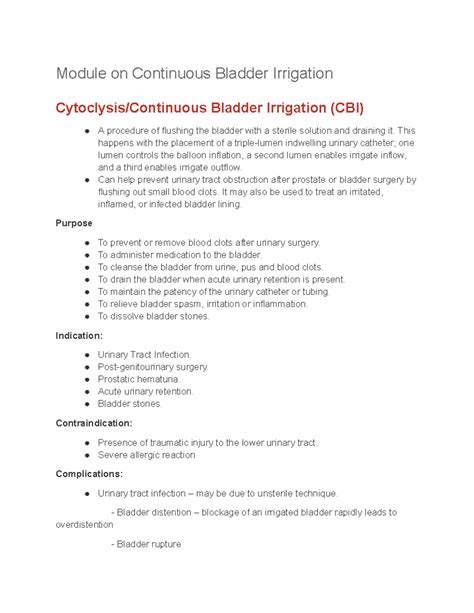 Module on Continuous Bladder Irrigation - Module on Continuous Bladder ...