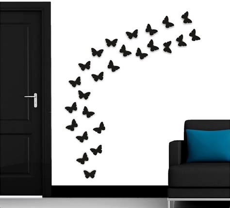 Buy Wall1ders 25 Black Butterflies 3D Acrylic Mirror Wall Stickers for ...