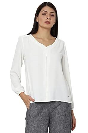 Allen Solly Women's Solid Regular Fit Shirt (AHTSWRGFH42096_White ...