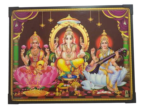 Lord Ganesh Lakshmi and Saraswati Photo Beading Frame ( 29 cm x 22.5 cm ...