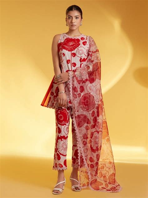 Buy Powder Pink Red Printed Organza Dupatta | KAAS62FEB103/D/101/102KP ...