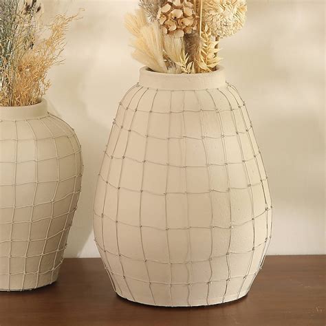 LOVMOR Leianna Handmade Off White Large Terracotta Vase with Wireframe ...